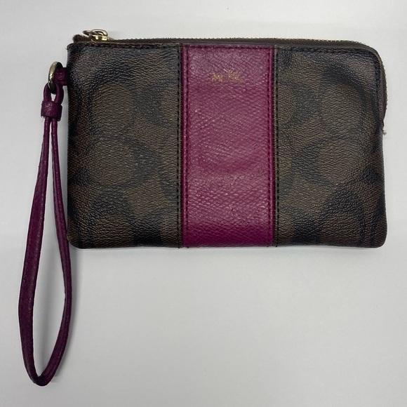 Coach Signature Wristlet 6X4 Brown/Burgundy F54629 CLASSIC CASUAL TRAVEL - Picture 1 of 13